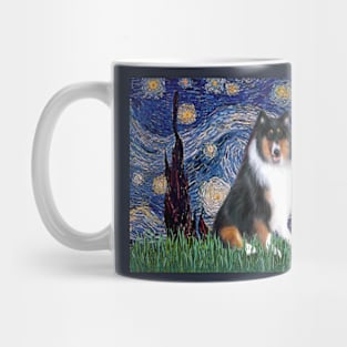 Starry Night (Van Gogh) Adapted to Feature a Tri Color Collie Mug